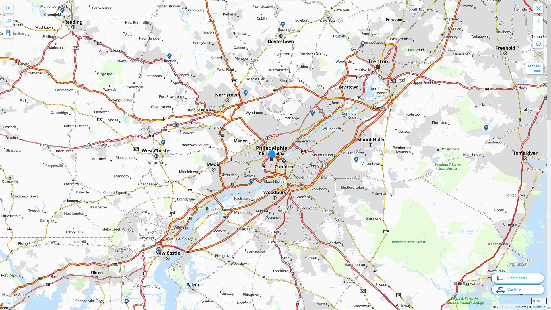 Philadelphia Pennsylvania Highway and Road Map